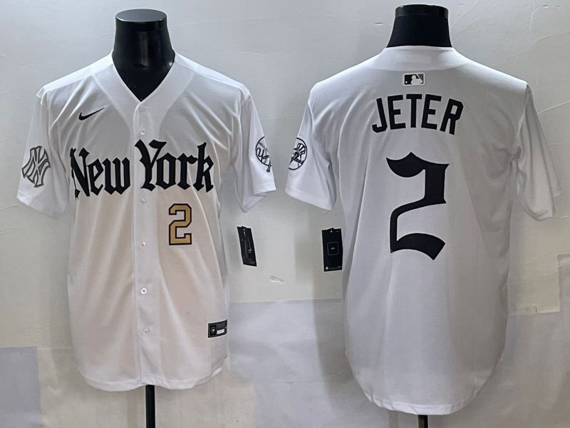 Men 2025 New York Yankees #2 Jeter White Five generations Joint Name Nike MLB Jersey style 9->new york yankees->MLB Jersey